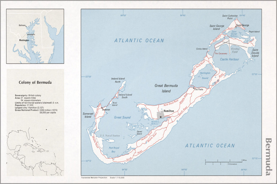 24"x36" Gallery Poster, cia map of Bermuda 1976 p2