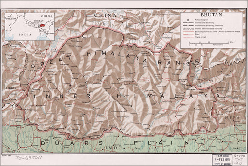 24"x36" Gallery Poster, cia map of Bhutan 1965