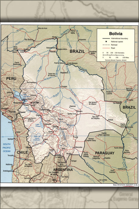24"x36" Gallery Poster, cia map of Bolivia 2006