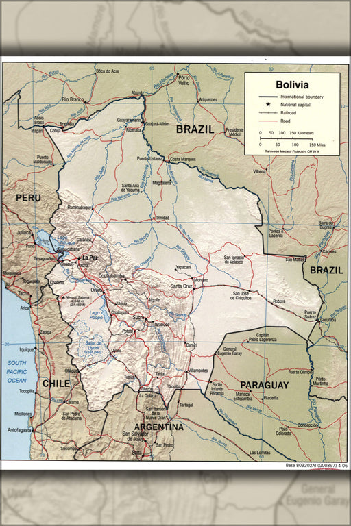 24"x36" Gallery Poster, cia map of Bolivia 2006