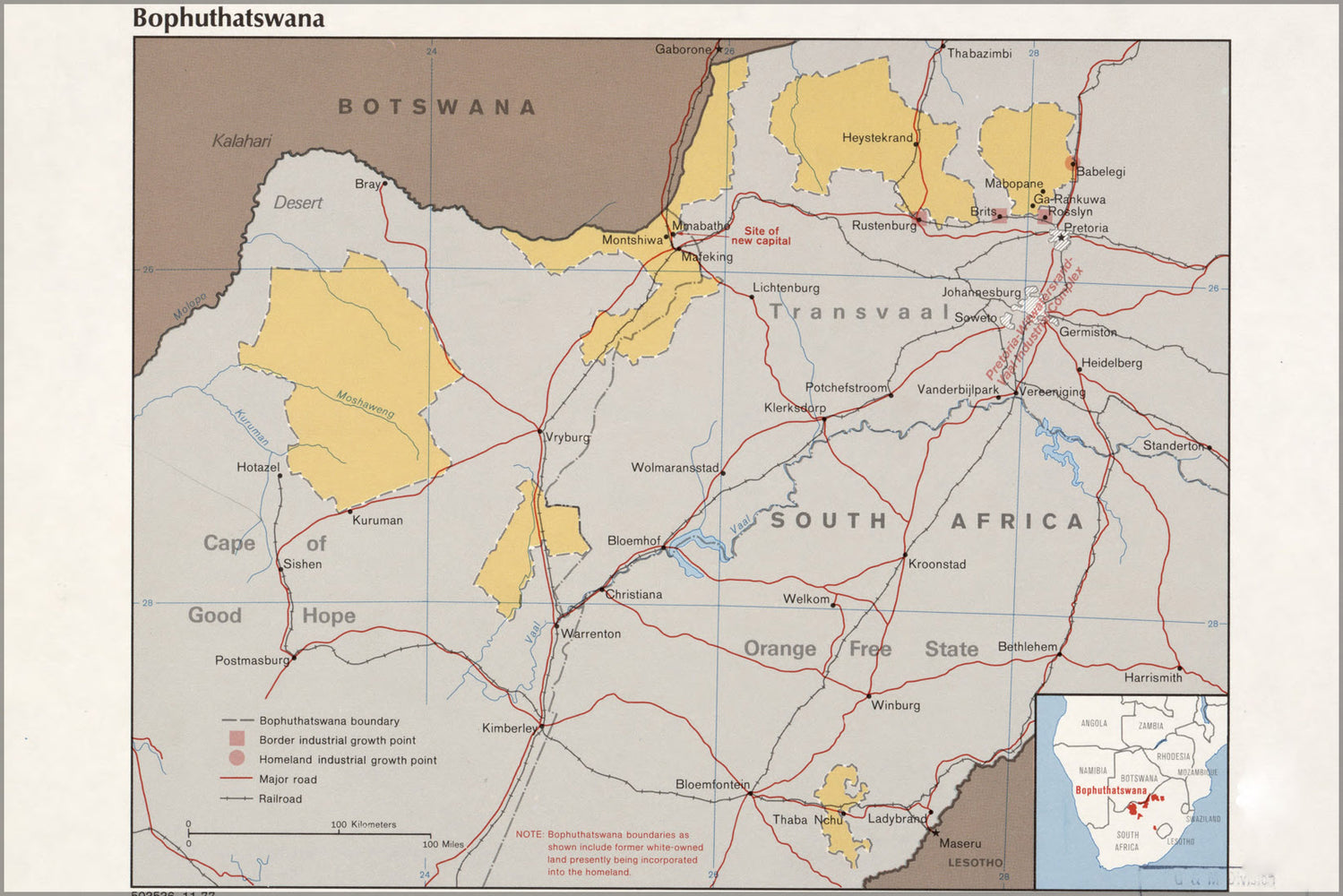 24"x36" Gallery Poster, cia map of Bophuthatswana 1977