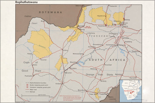 24"x36" Gallery Poster, cia map of Bophuthatswana 1977