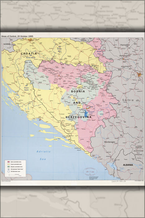 24"x36" Gallery Poster, cia map of Bosnia Herzegovina Croatia Oct 1995