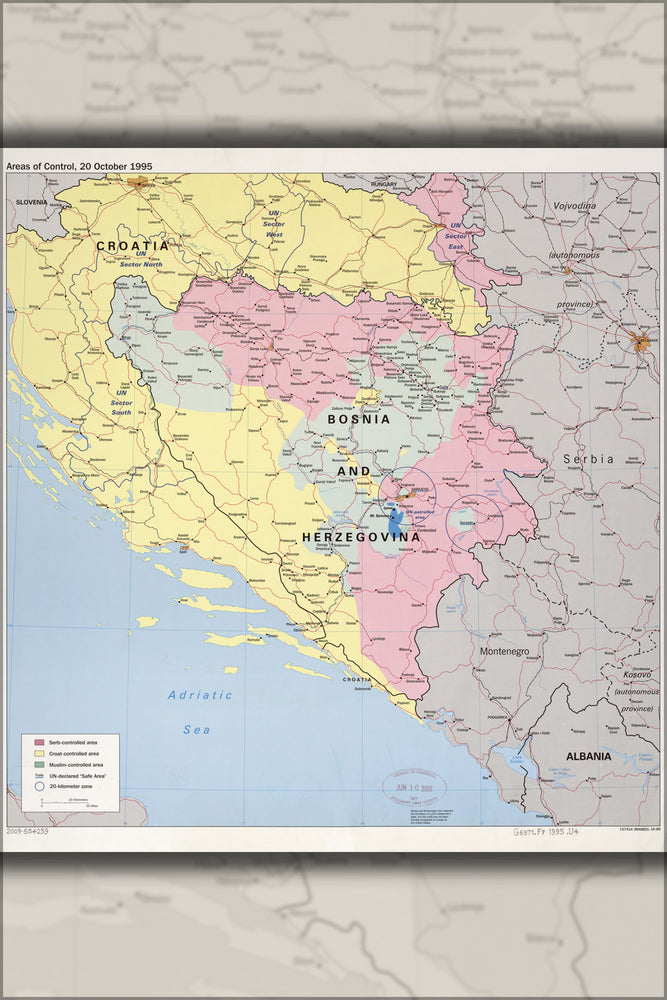 24"x36" Gallery Poster, cia map of Bosnia Herzegovina Croatia Oct 1995