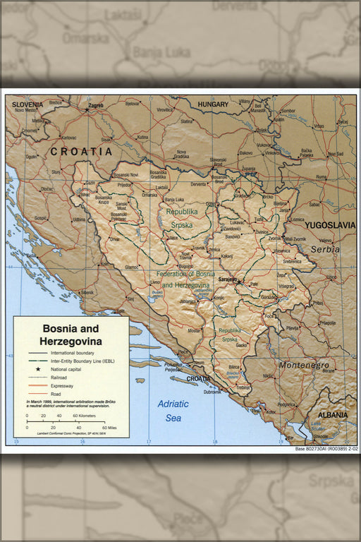 24"x36" Gallery Poster, cia map of Bosnia and Herzegovina 2002