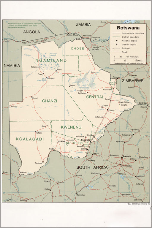 24"x36" Gallery Poster, cia map of Botswana 1995