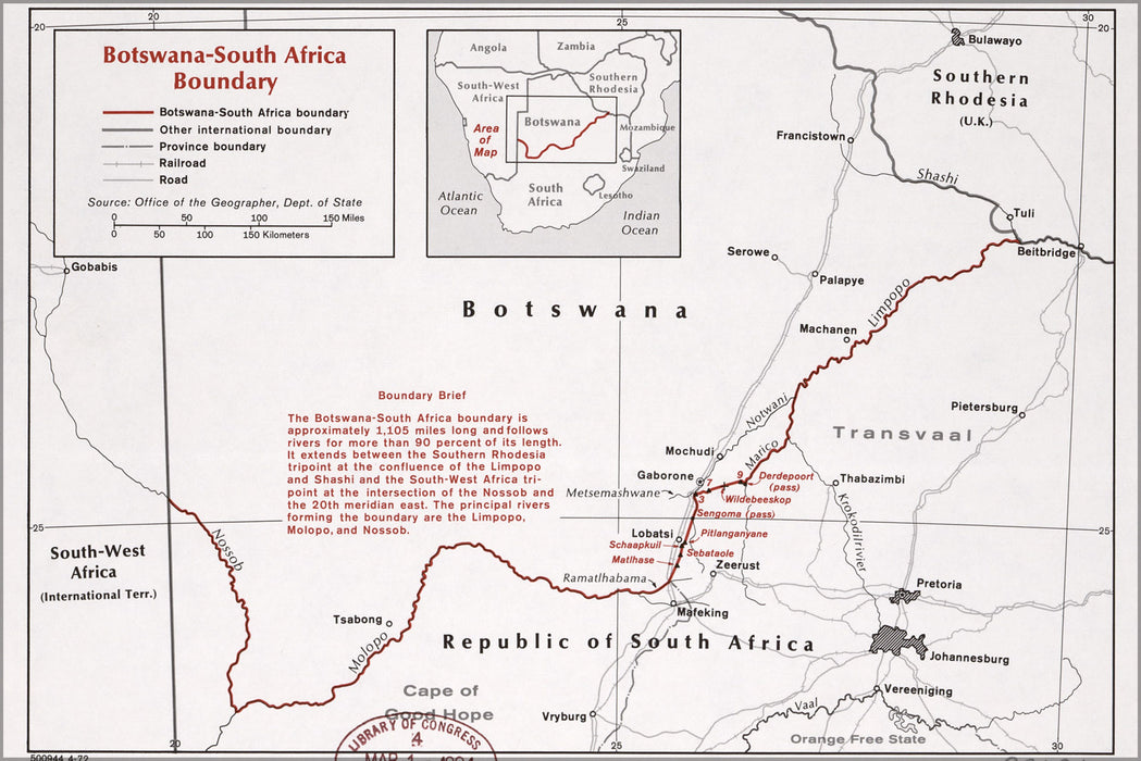 24"x36" Gallery Poster, cia map of Botswana South Africa boundary 1972