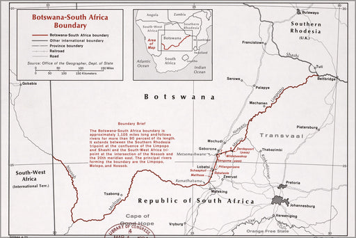 24"x36" Gallery Poster, cia map of Botswana South Africa boundary 1972