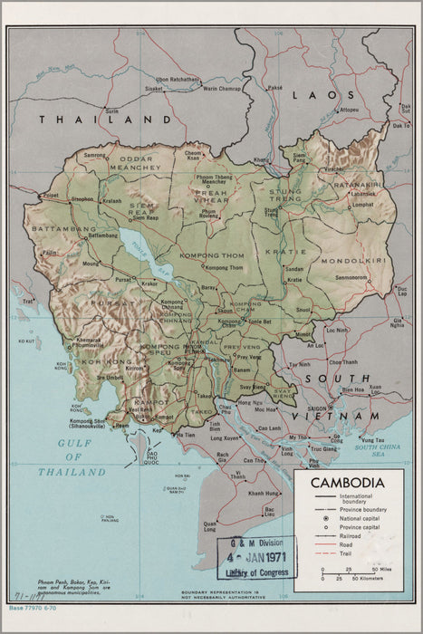 24"x36" Gallery Poster, cia map of Cambodia 1970