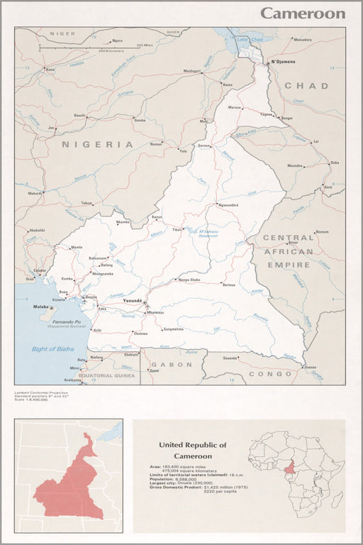 24"x36" Gallery Poster, cia map of Cameroon 1976