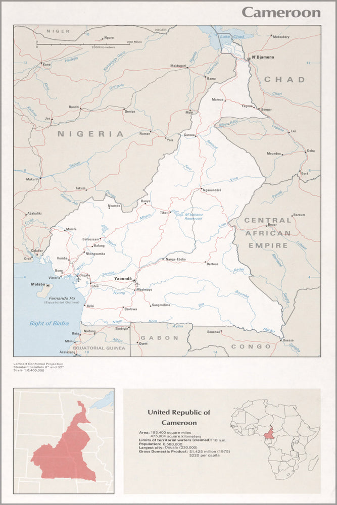 24"x36" Gallery Poster, cia map of Cameroon 1976