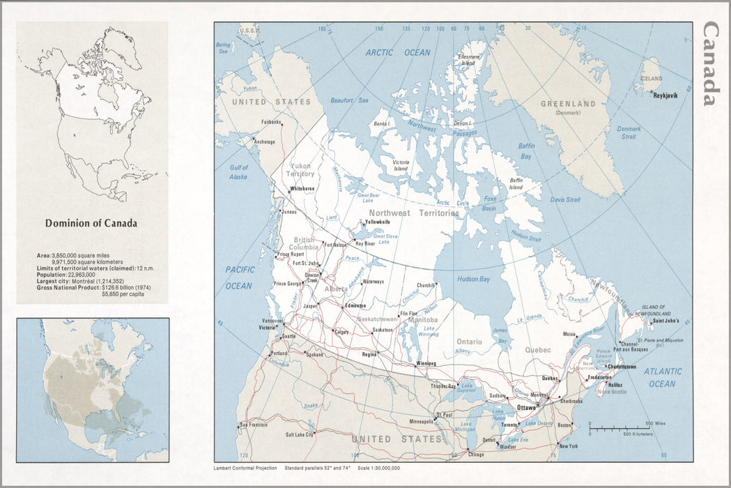 24"x36" Gallery Poster, cia map of Canada 1976