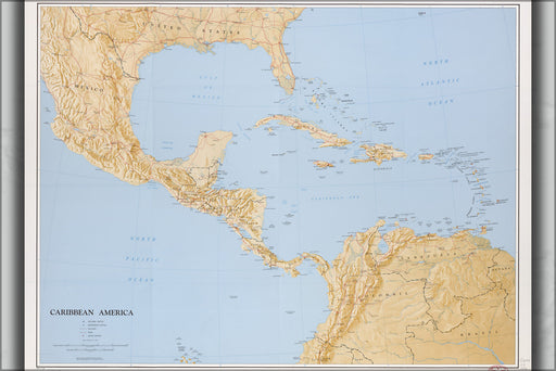 24"x36" Gallery Poster, cia map of Caribbean cuba puerto rico  1986