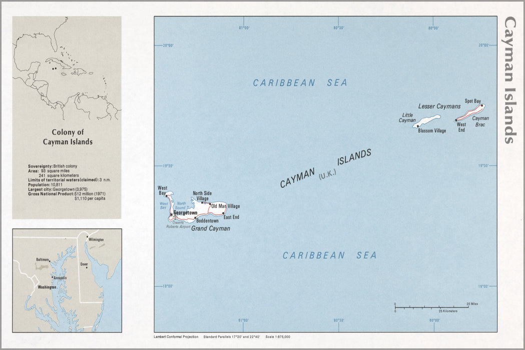 24"x36" Gallery Poster, cia map of Cayman Islands 1976