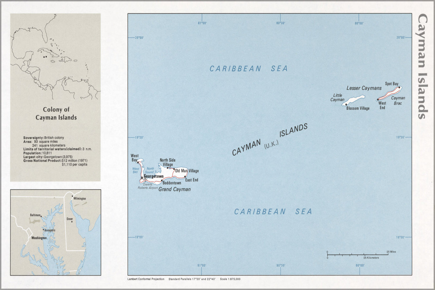 24"x36" Gallery Poster, cia map of Cayman Islands 1976