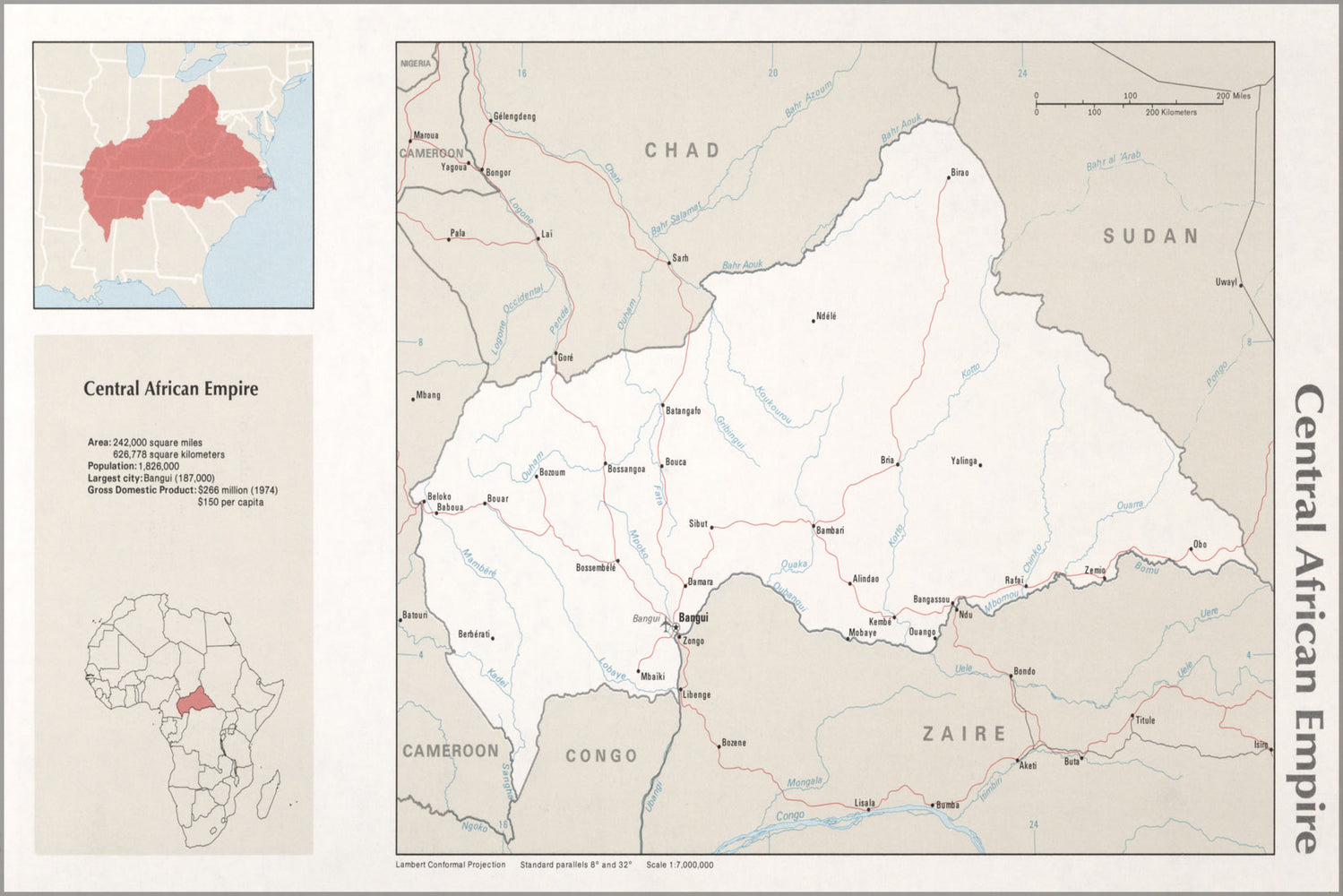 24"x36" Gallery Poster, cia map of Central African Empire 1976