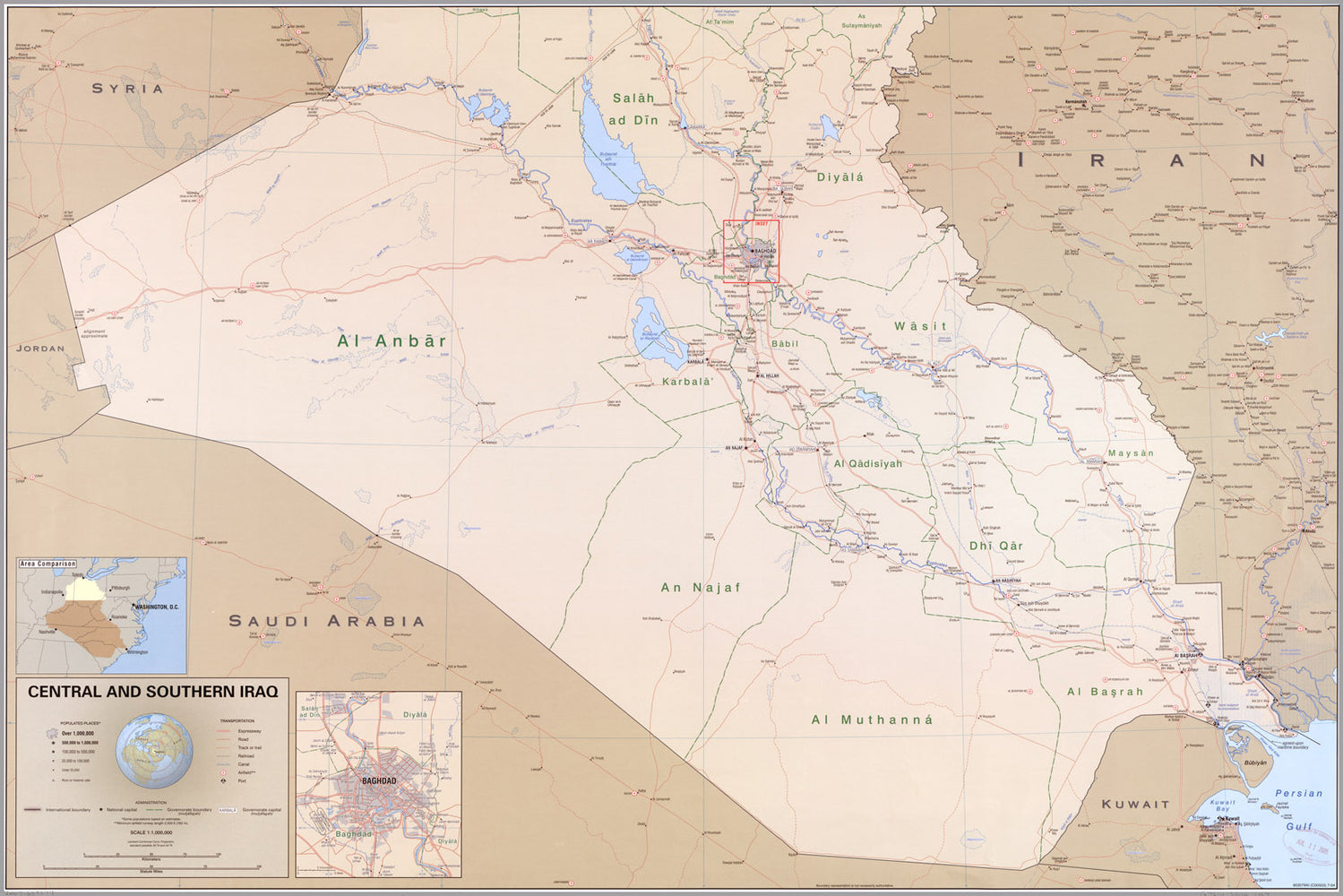 24"x36" Gallery Poster, cia map of Central and southern Iraq. 2004