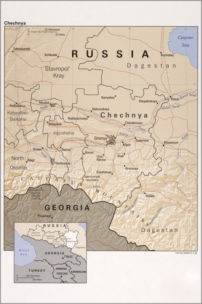 24"x36" Gallery Poster, cia map of Chechnya 1995