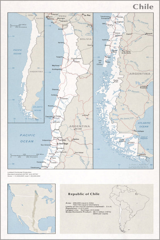 24"x36" Gallery Poster, cia map of Chile 1976