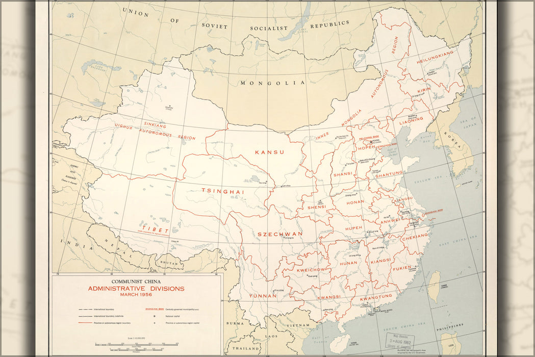 24"x36" Gallery Poster, cia map of China, administrative divisions, 1956