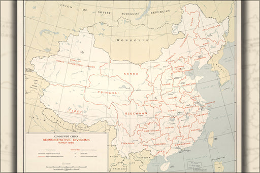 24"x36" Gallery Poster, cia map of China, administrative divisions, 1956