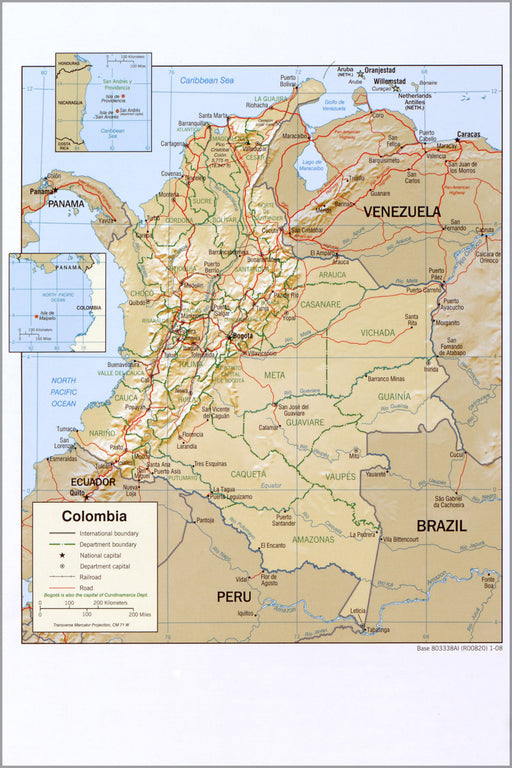 24"x36" Gallery Poster, cia map of Colombia 2008