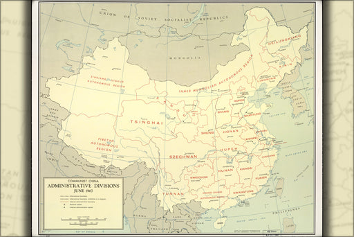 24"x36" Gallery Poster, cia map of Communist China admin. Divisions 1967