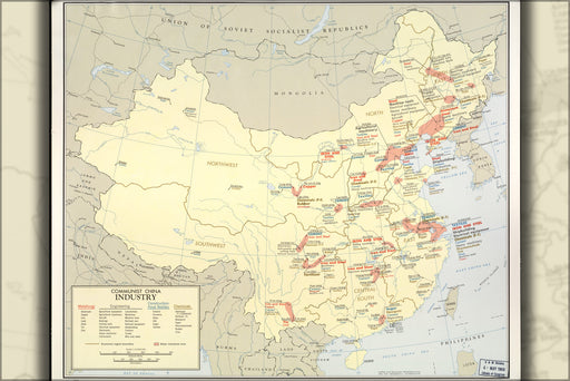 24"x36" Gallery Poster, cia map of Communist China industry 1967