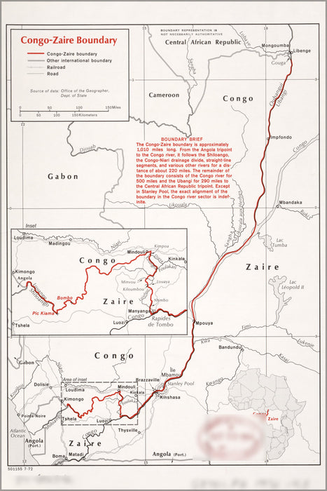 24"x36" Gallery Poster, cia map of Congo Zaire boundary 1972