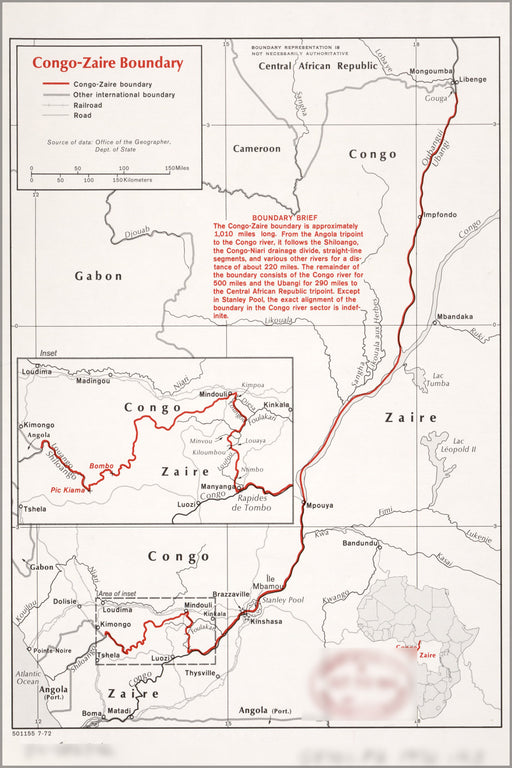 24"x36" Gallery Poster, cia map of Congo Zaire boundary 1972