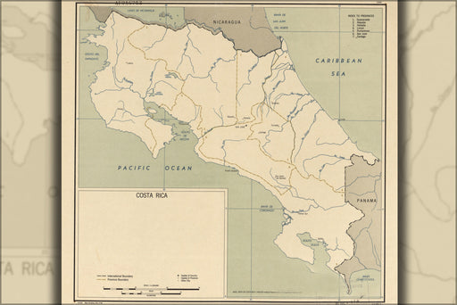 24"x36" Gallery Poster, cia map of Costa Rica 1950