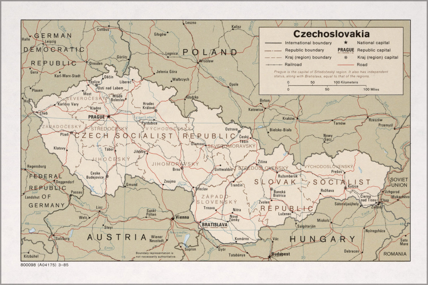 24"x36" Gallery Poster, cia map of Czechoslovakia 1985