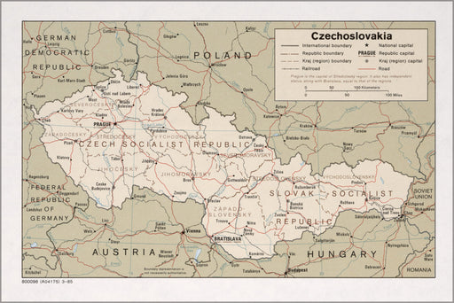 24"x36" Gallery Poster, cia map of Czechoslovakia 1985