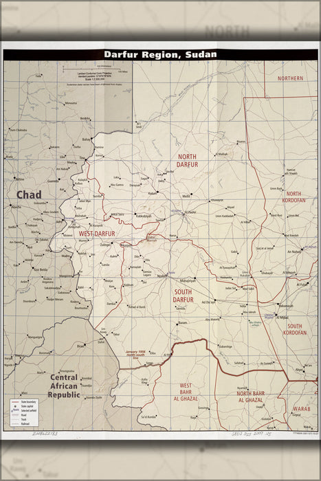 24"x36" Gallery Poster, cia map of Darfur region, Sudan 2007