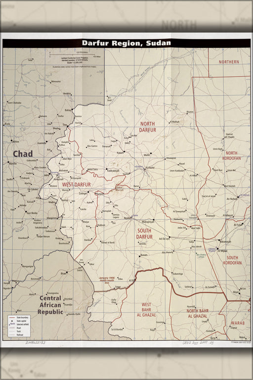 24"x36" Gallery Poster, cia map of Darfur region, Sudan 2007