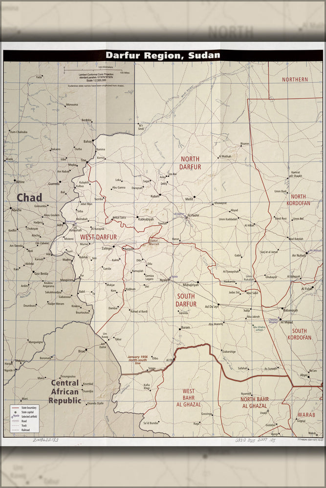 24"x36" Gallery Poster, cia map of Darfur region, Sudan 2007