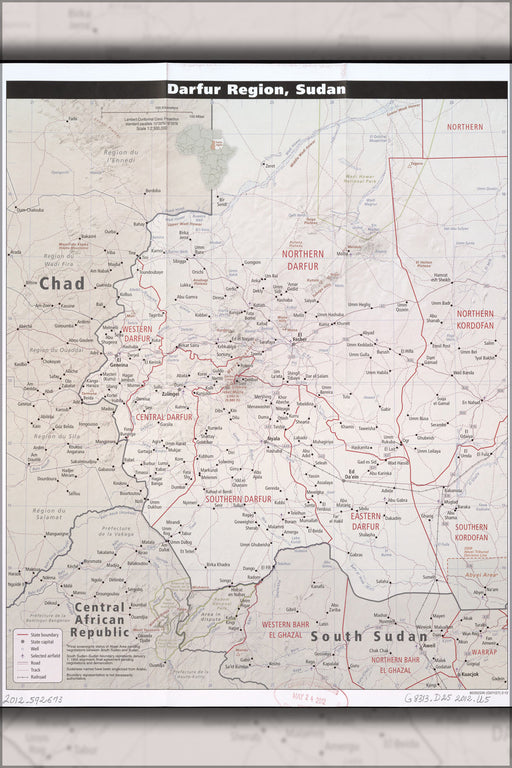 24"x36" Gallery Poster, cia map of Darfur region, Sudan 2012