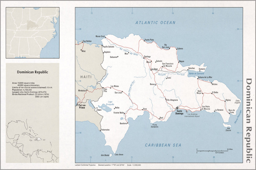 24"x36" Gallery Poster, cia map of Dominican Republic 1976