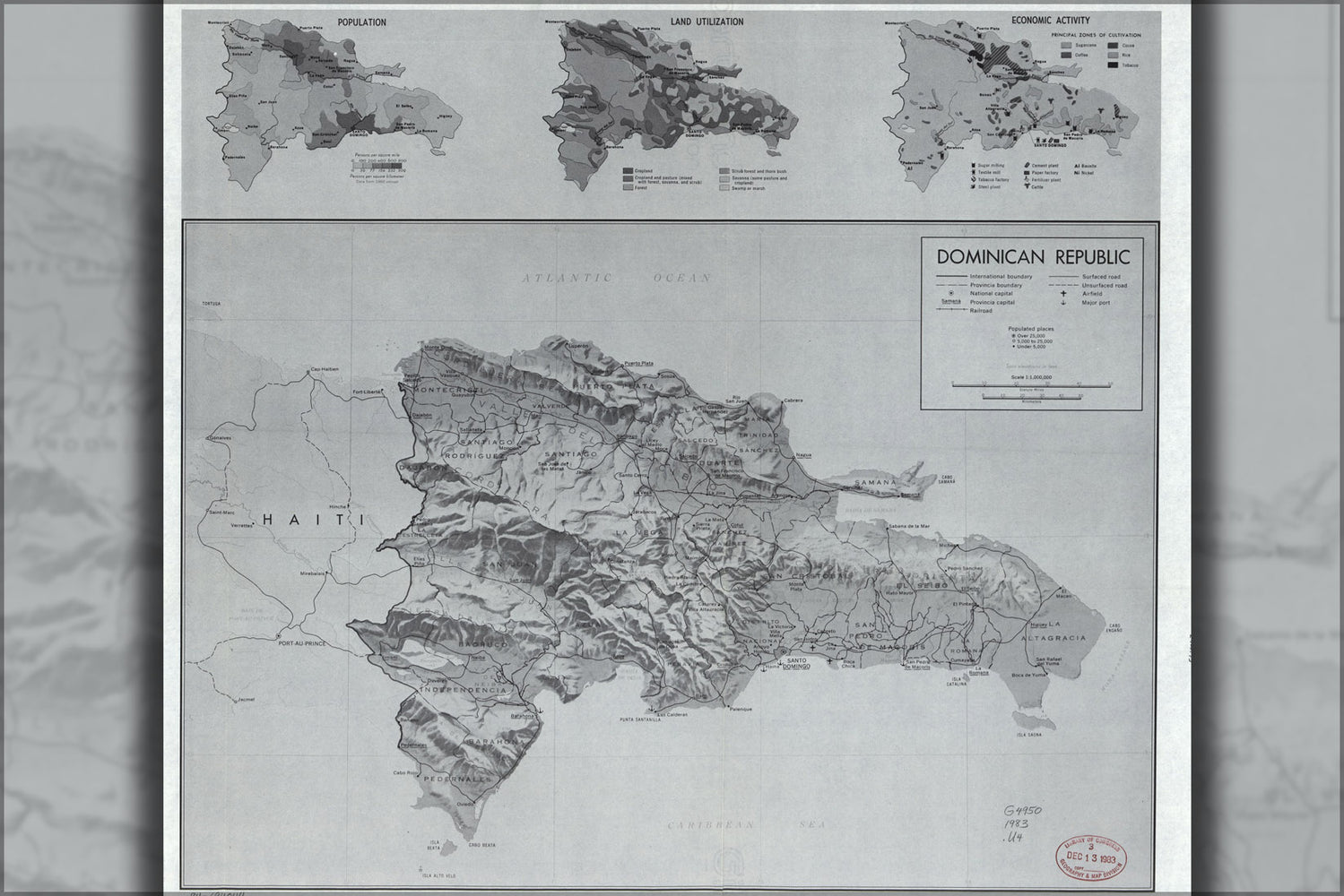 24"x36" Gallery Poster, cia map of Dominican Republic 1983