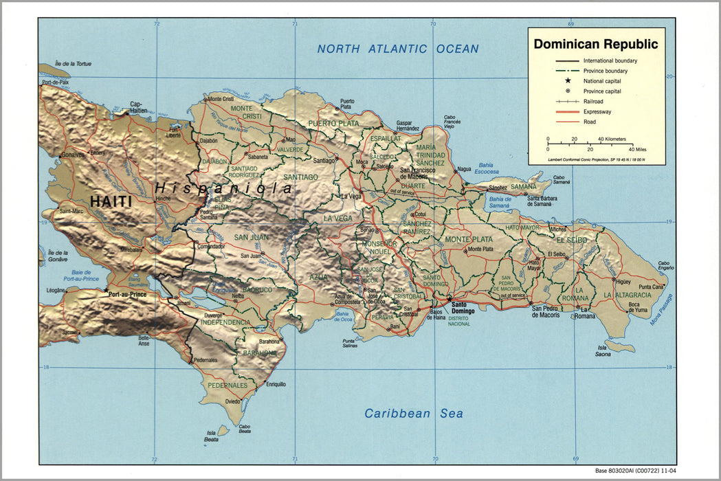 24"x36" Gallery Poster, cia map of Dominican Republic 2004