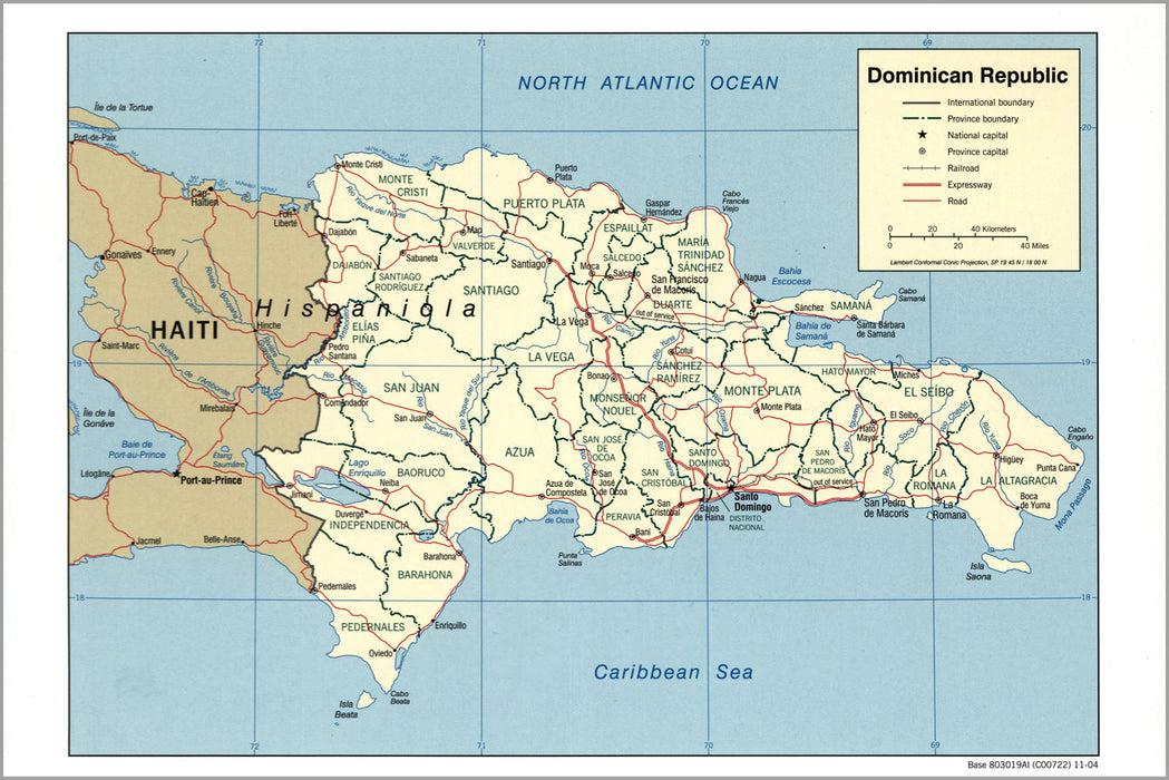24"x36" Gallery Poster, cia map of Dominican Republic 2004 p2