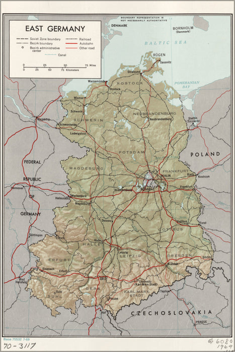 24"x36" Gallery Poster, cia map of East Germany 1969