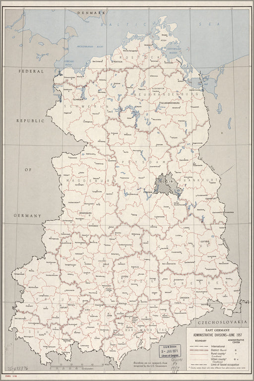 24"x36" Gallery Poster, cia map of East Germany Admin divisions 1957