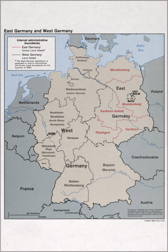 24"x36" Gallery Poster, cia map of East Germany & West Germany 1990