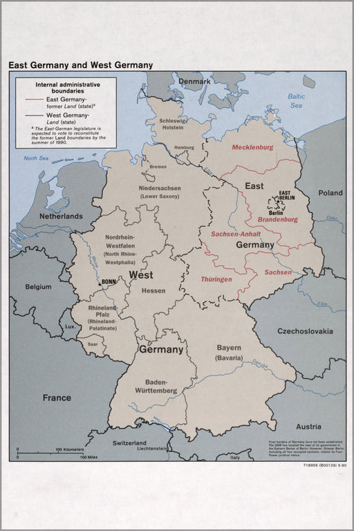 24"x36" Gallery Poster, cia map of East Germany & West Germany 1990