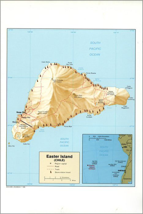 24"x36" Gallery Poster, cia map of Easter Island Chile 1986