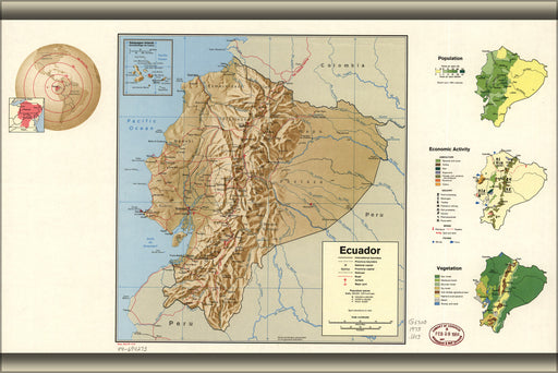 24"x36" Gallery Poster, cia map of Ecuador 1973