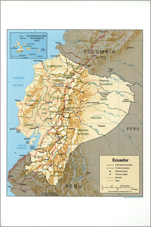 24"x36" Gallery Poster, cia map of Ecuador 1991
