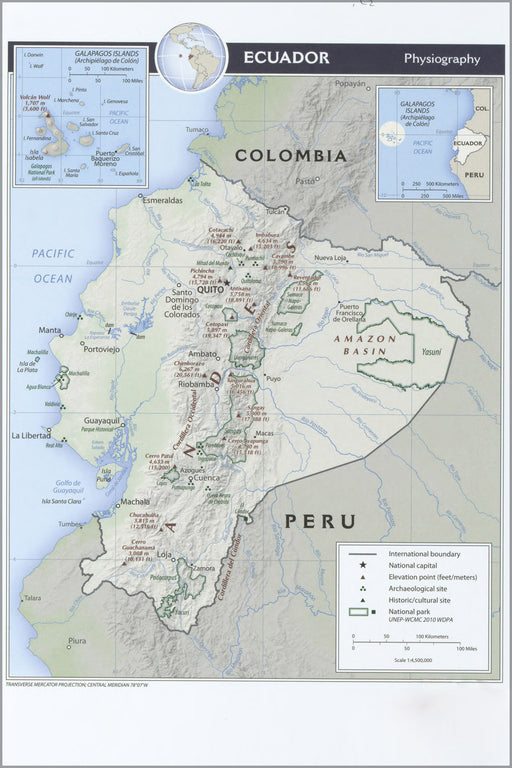 24"x36" Gallery Poster, cia map of Ecuador, physiography 2011