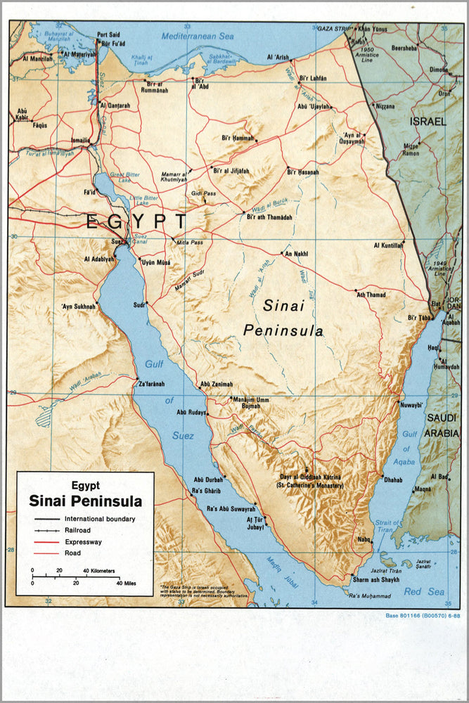 24"x36" Gallery Poster, cia map of Egypt, Sinai Peninsula 1988